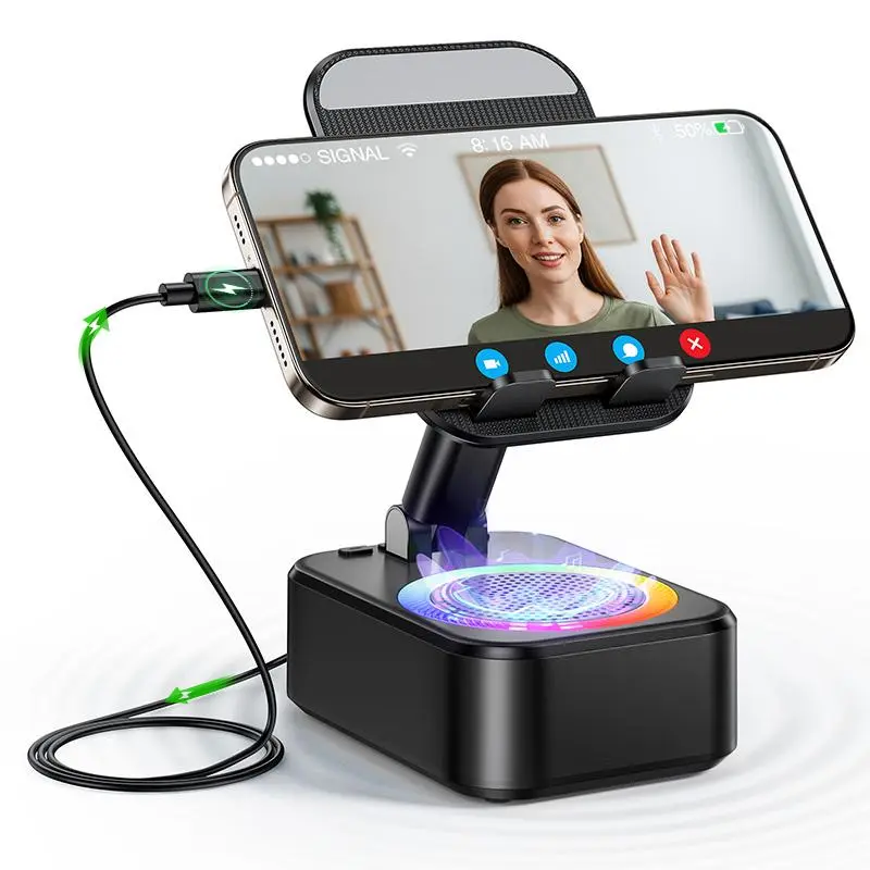 Wireless Sensor Audio Speaker Stand,5-in-1 CellPhone Stand,Rechargeable Emergency Power Bank,360° Rotation Phone Speaker Stand & Charger, Suitable for Kitchen Travel Party Outdoors Gym, Women's Men's Gift Ideas Phone Accessories