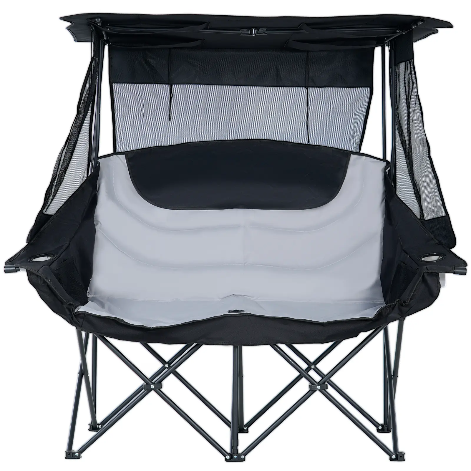 Lilypelle XXXL Double Camping Chair with Shade Canopy, 2‑Person Folding Beach Chair with Cup Holder & Carry Bag, Heavy‑Duty Steel Frame for Garden Patio Lawn Outdoor