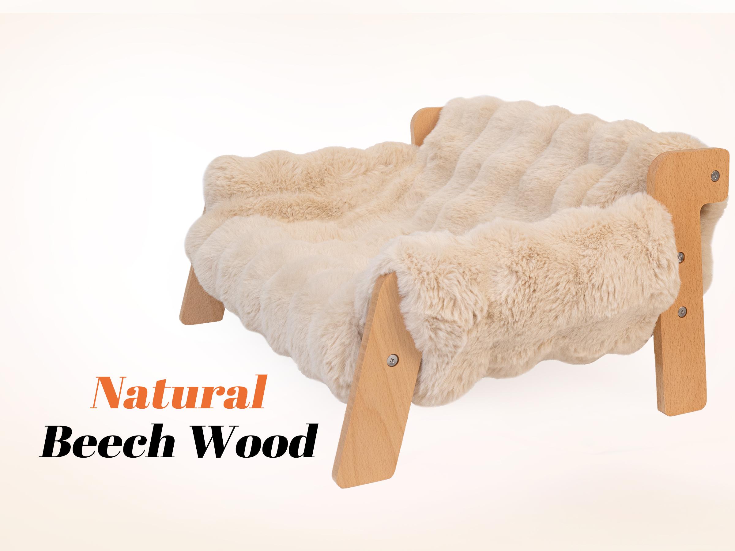 Elevated Pet Couch Bed, Solid Wood Sofa for Cat and Small Dog , Removable Washable Fluffy Cover Raised, Kitty Lounge Chair Suitable for Puppy for Indoor