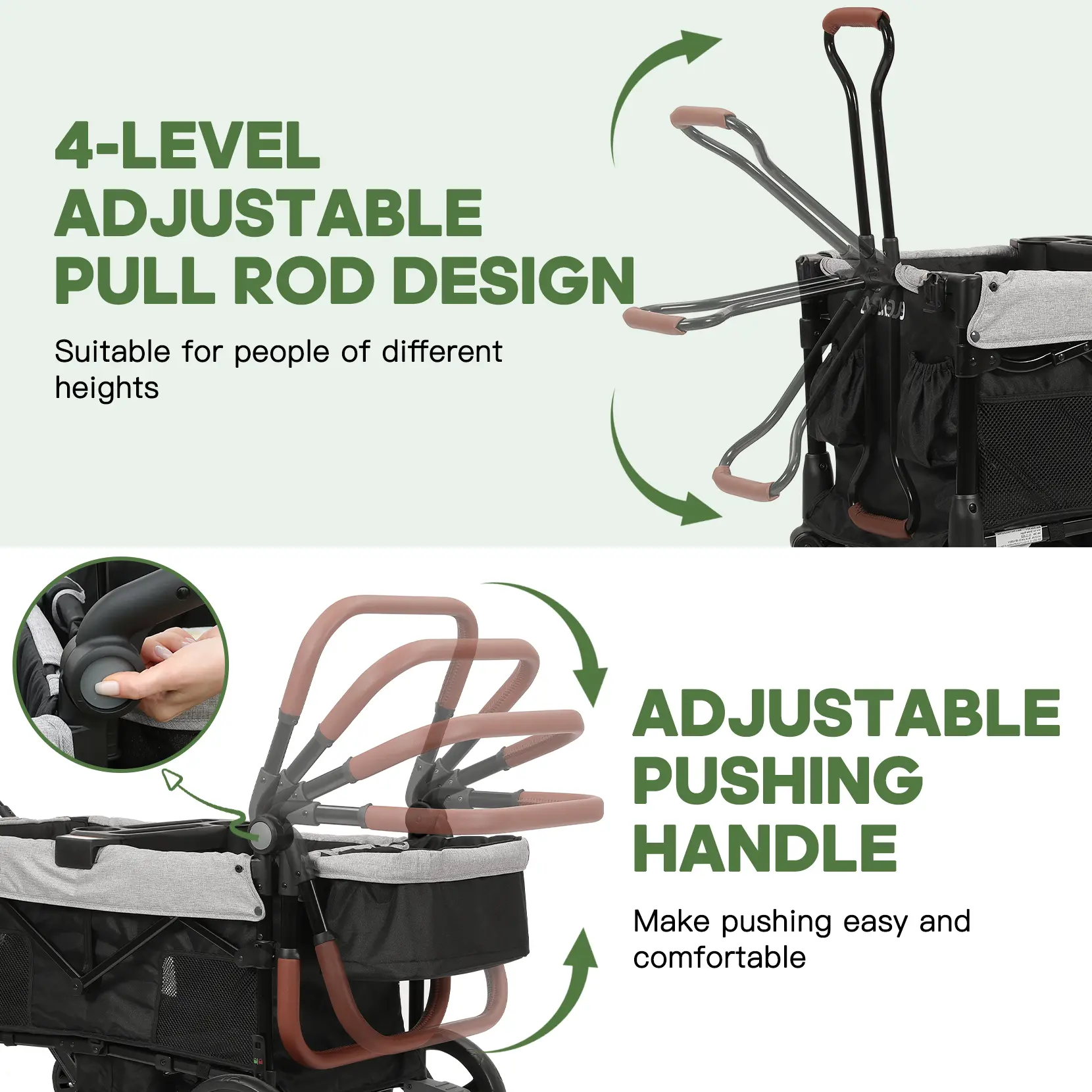 Dripex Stroller Wagon for 2 Kids, All-Terrain Foldable Kids Wagon Stroller with Removable Canopy, Mosquito Net, Snack Tray, Cup Holders & Storage Basket