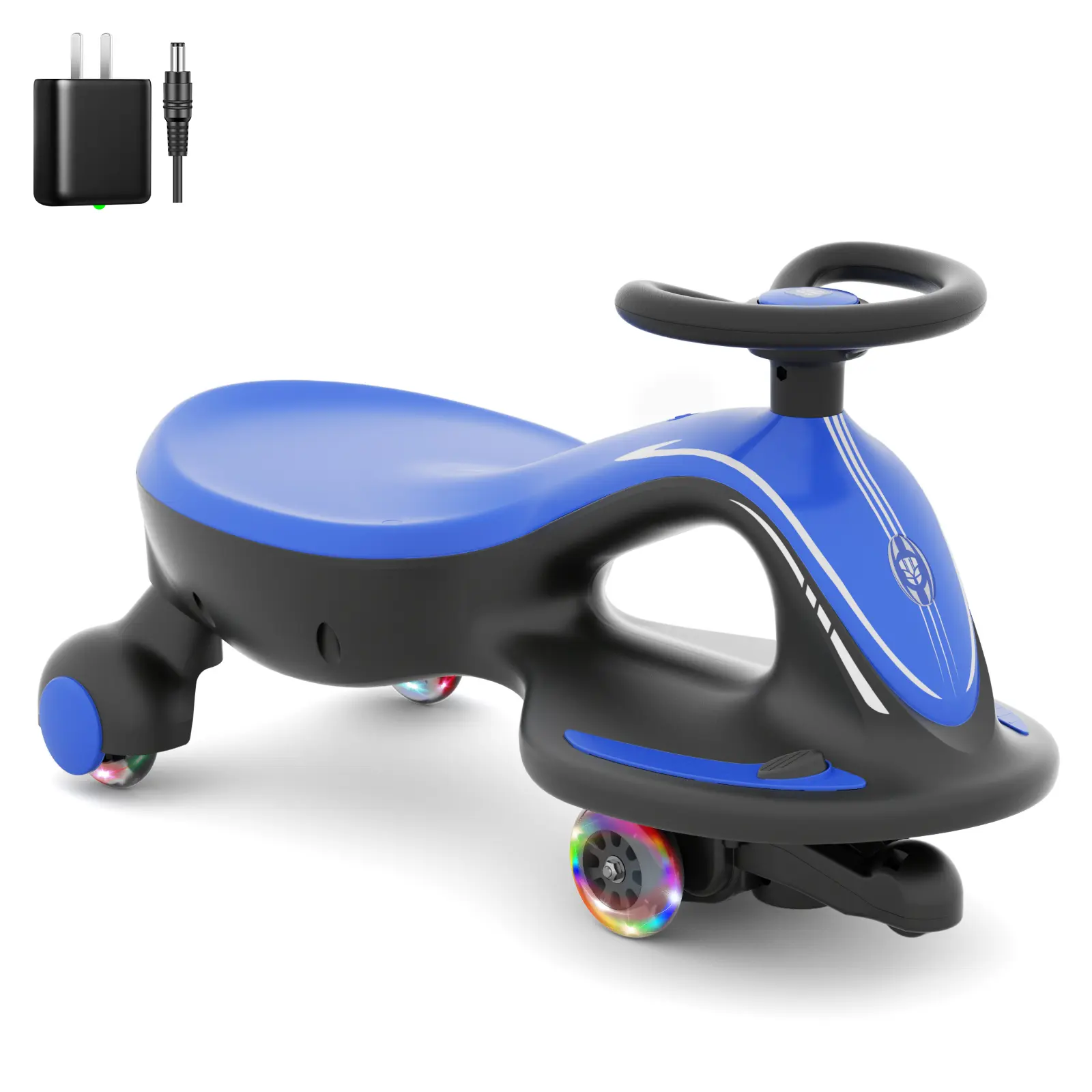 12V Electric Wiggle Car 2 in 1 Ride On Toy, Rechargeable Battery with Colorful Light-Emitting Wheel for Kids Gift