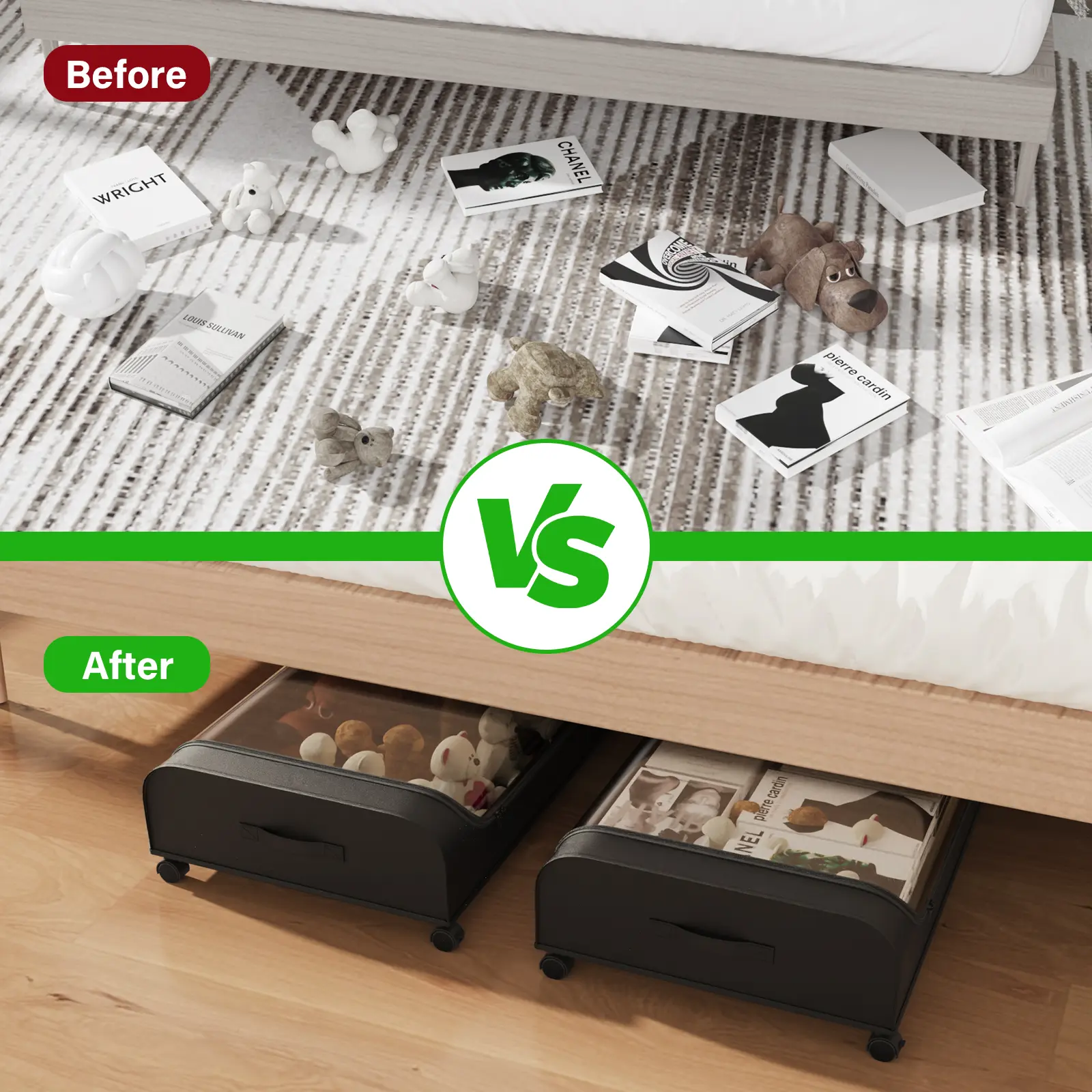 HULIABU Under Bed Storage Drawers with Wheels, Rolling Metal Storage Organizer for Clothes, Shoes & Blankets, Space-Saving Bedroom Storage
