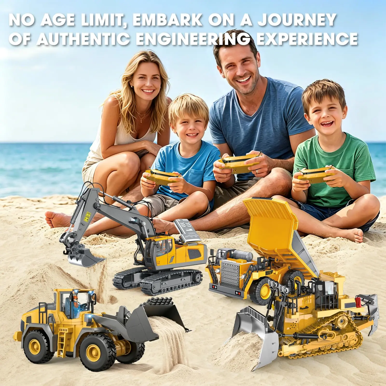 (Easy for kids!)Excavator RC Construction Truck 2.4G High-tech Remote-Control Bulldozer Construction Vehicle Electronic Toy Features lights, sounds and realistic tracks, suitable for children's play, children's gifts, birthday gifts,not 100% metal