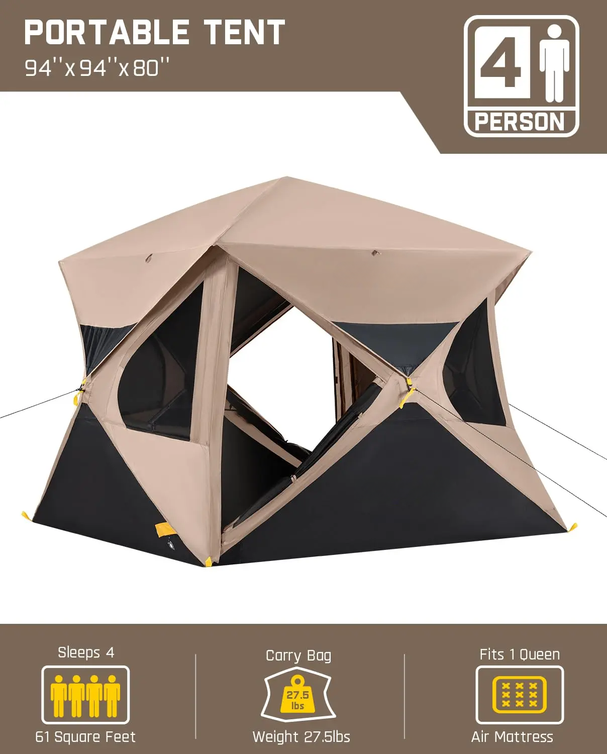  Alpha C4 Ultra Camping Tent 4 Person Pop Up Instant Cabin Setup in 60 Seconds Portable Hub Tent with Rainfly & Windproof for Outdoor Camping & Overlanding, Instant Canopy Tent, Windproof Folding Tent,SummerWins