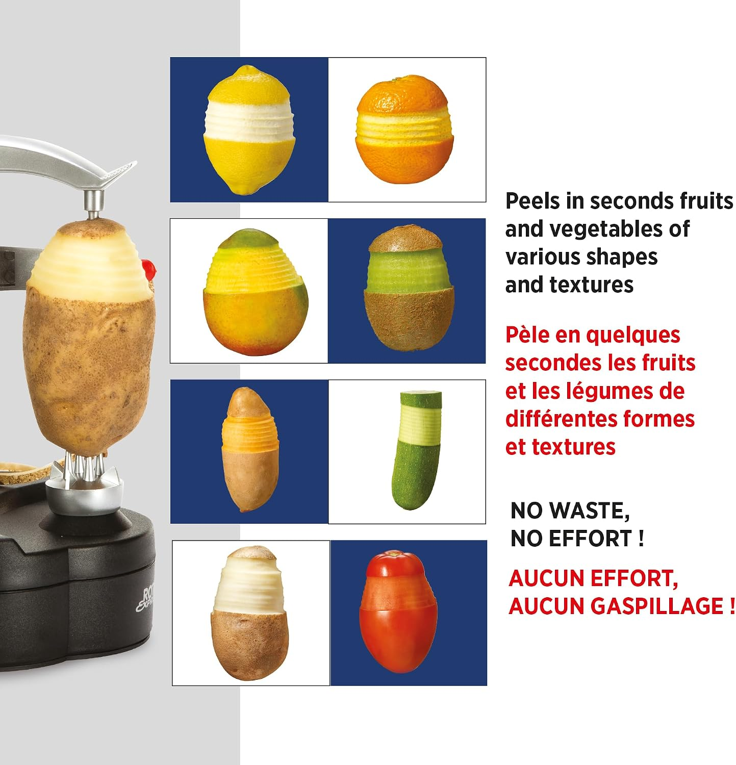 Starfrit Rotato Express Electric Peeler - 2 Spare Blades - Safe & Easy to Use - Effortlessly Peels Vegetables and Fruit,