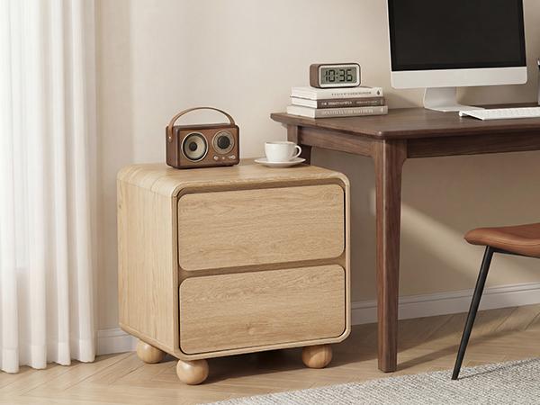 Giratree Small Night Stand with 2 Drawers, Mid Century Modern Nightstands with Solid Wood Legs, 2 Drawer Dresser Curved Profile Design End Table Side Table for Small Space, Dorm, Bedroom