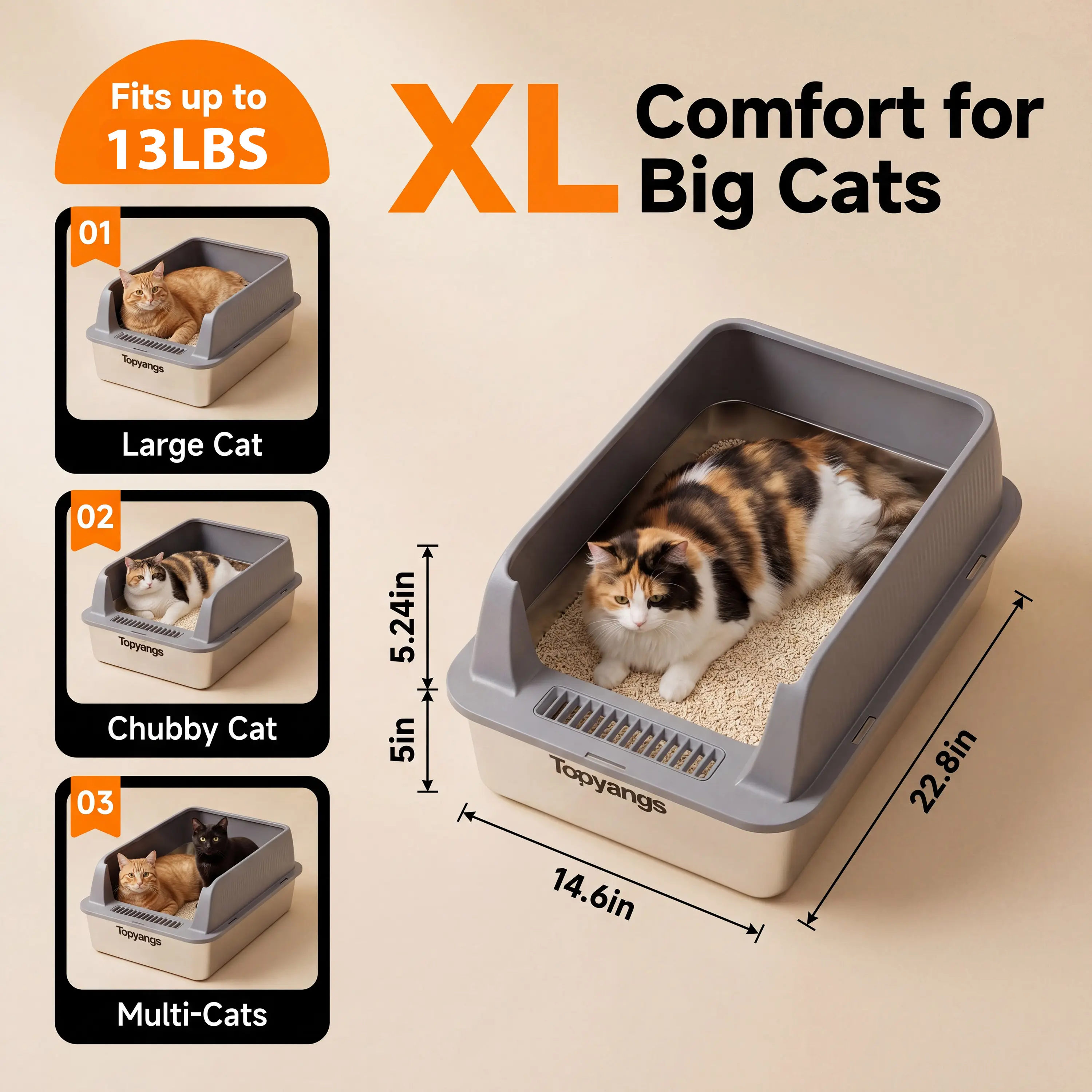 Topyangs 2-Pack Stainless Steel Cat Litter Box, Extra Large High Anti-Splash Sides, Leak-Proof Non-Stick Metal Litter Pans, Easy to Clean, Comes with 2 Litter Scoops, Ideal for Multi-Cat Families