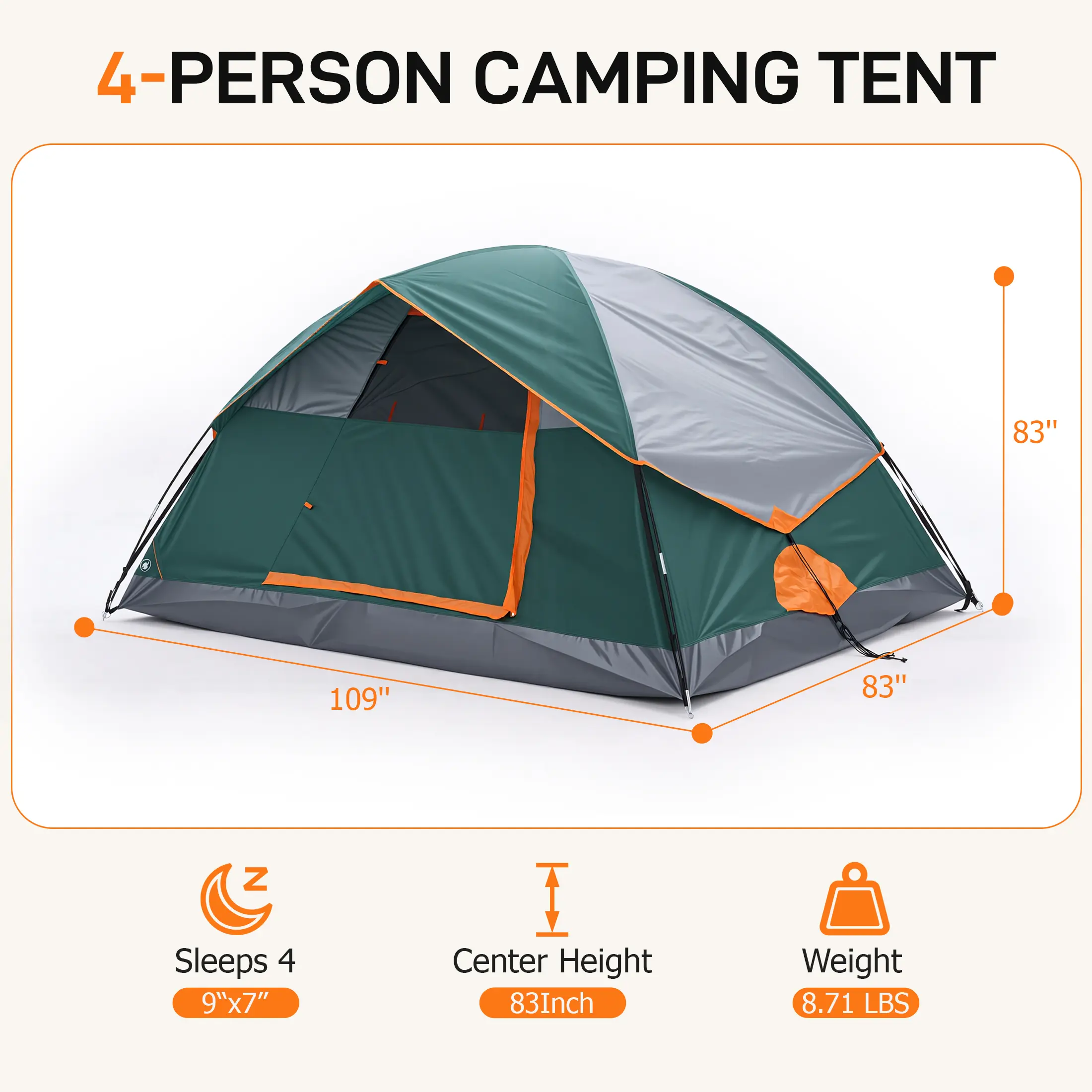 Sweetcrispy 2-8 Person Instant Polyester Camping Tent for Families, Easy Setup with Removable Rainfly, Power Cord Access & Excellent Ventilation, Easy Setup Tents, Tents For Camping