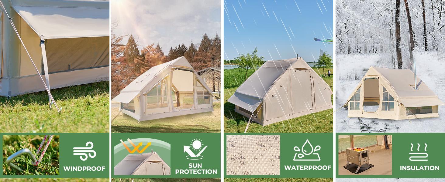 DoCred Large Inflatable Camping Tent with Pump, Glamping Tents with Stove Jack, Easy Set up 4 Season Waterproof Windproof Outdoor Gazebo, Luxury Cabin Tent with Removable Mesh Windows & Doors for Beach, Backyard, Sleepovers, Camping DoCred Large Inflatable Camping Tent with Pump, Glamping Tents with Stove Jack, Easy Set up 4 Season Waterproof Windproof Outdoor Gazebo, Luxury Cabin Tent with Removable Mesh Windows & Doors for Beach, Backyard, Sleepovers, Camping