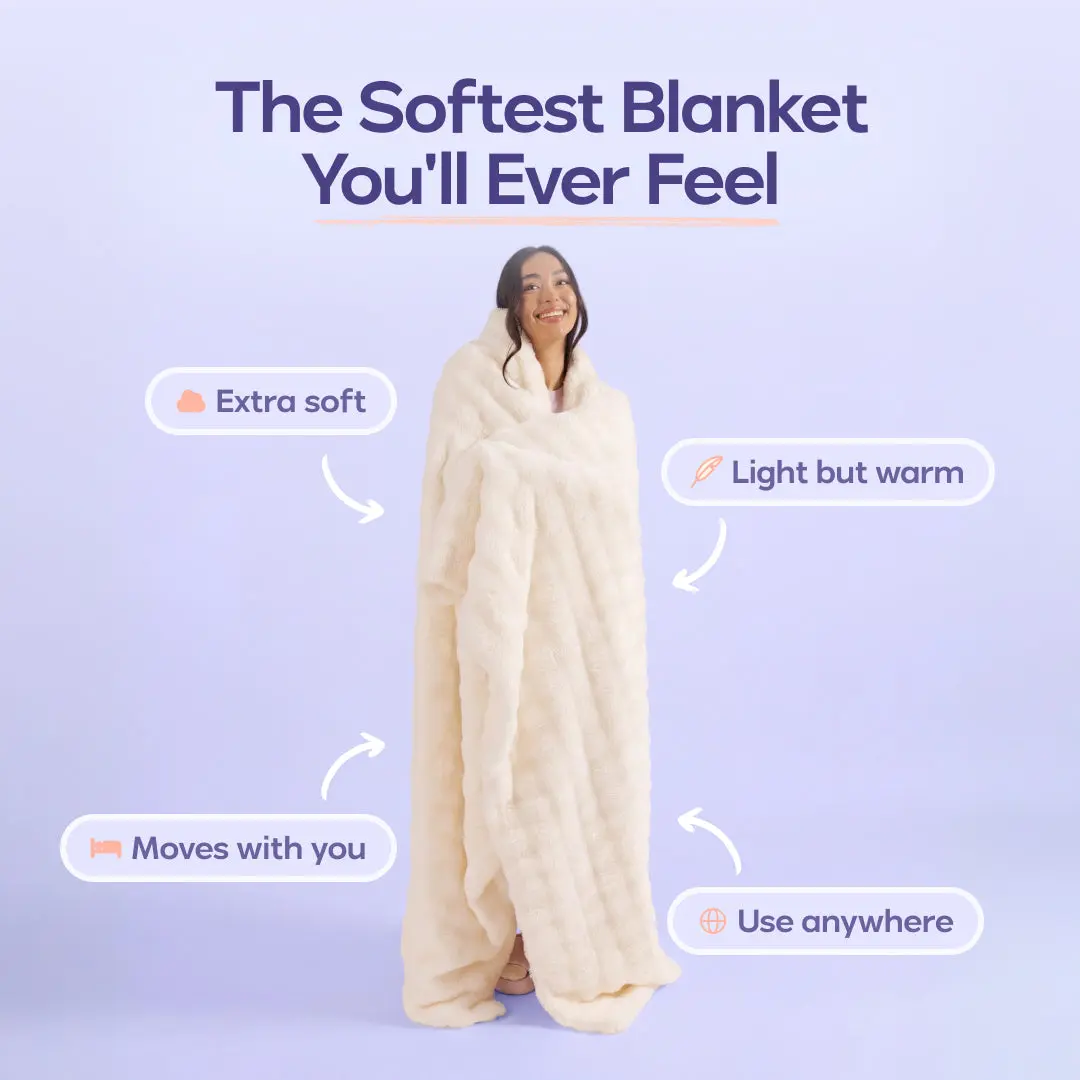 Mellow Sleep | Cloud Throw Blanket - Cloud Like Faux Rabbit Fur Plush Blanket, Ultra Soft Fluffy Fleece Throw for Stress & Anxiety Relief, Thick Warm Cozy Blanket for Couch, Bed, Travel & Relaxation
