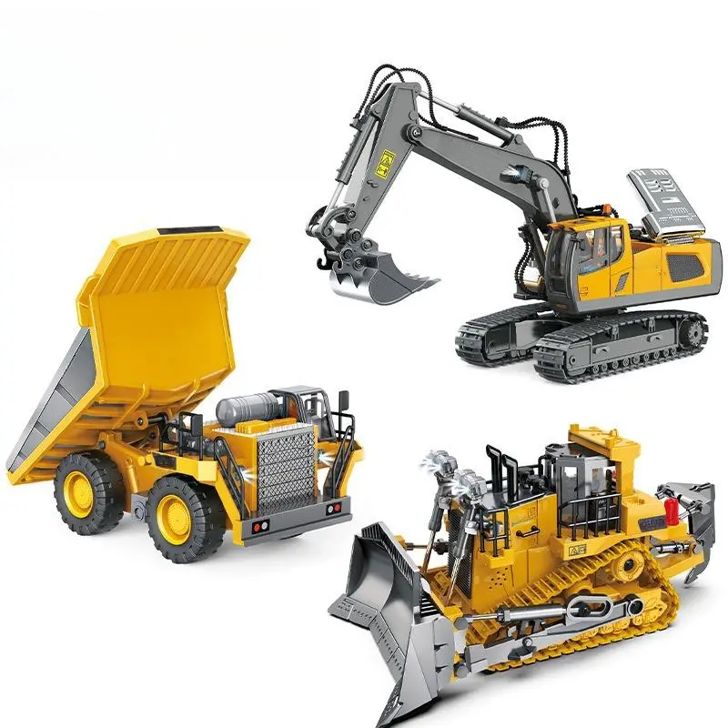 (Easy for kids!)Excavator RC Construction Truck 2.4G High-tech Remote-Control Bulldozer Construction Vehicle Electronic Toy Features lights, sounds and realistic tracks, suitable for children's play, children's gifts, birthday gifts,not 100% metal