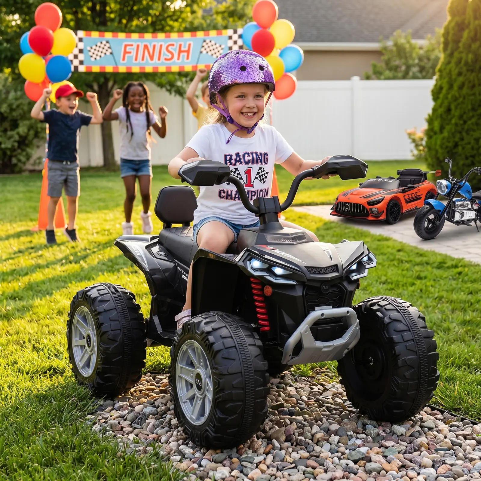 2026 Upgraded 24V Kids ATV 4-Wheeler Ride-On Car, Dual Drive, LED Lights, Bluetooth, USB, Spring Suspension, High/Low Speed, for Boys & Girls (Ages 3–8) Ride On Tractor