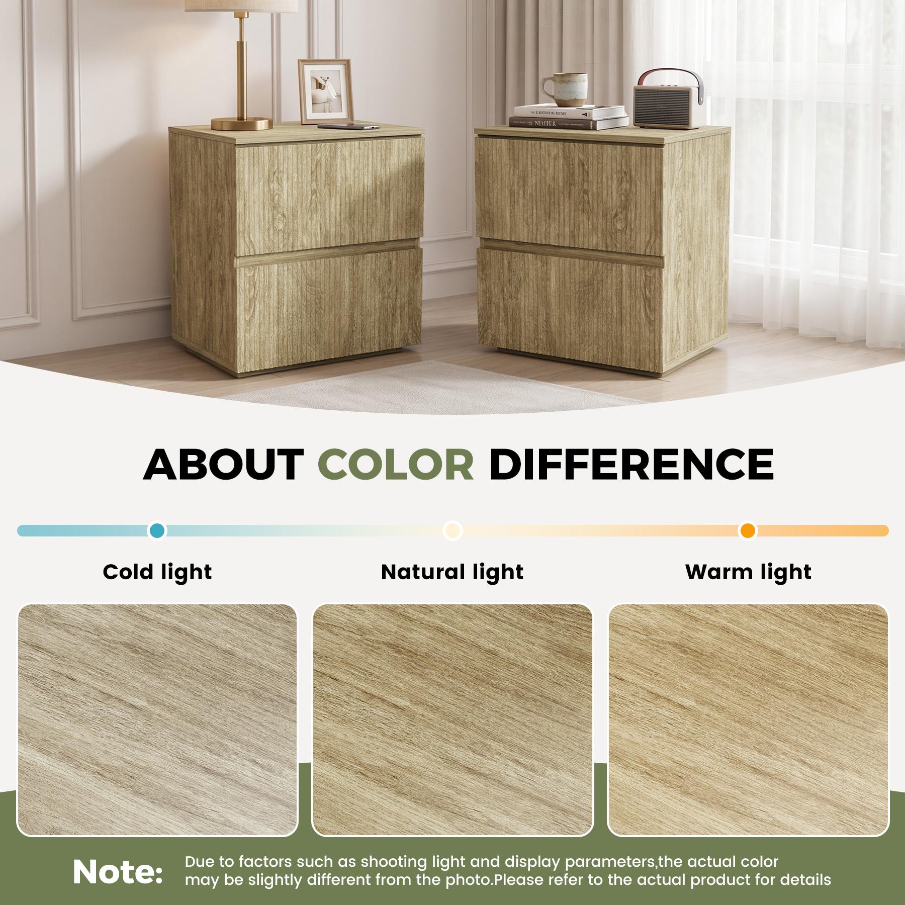 Modern Wood Nightstand with 2 Drawers, Bedside Table with Storage, Bedroom End Table Available in Single or Set of 2