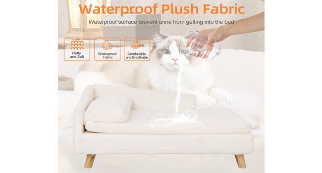 Elevated Dog Bed Couch Sofa: Wooden Dog Chair with Bolster Cushion for Small Dogs Cats Cute Pet Chaise Soft Cushion Washable, 31.7 x 18.9 Inches