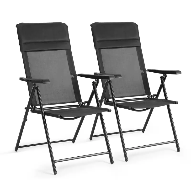 Outdoor Folding Camping Chair with Headrest, Adjustable Angles, Thick Frame & Comfortable Curved Design, Reclining Rest Chair