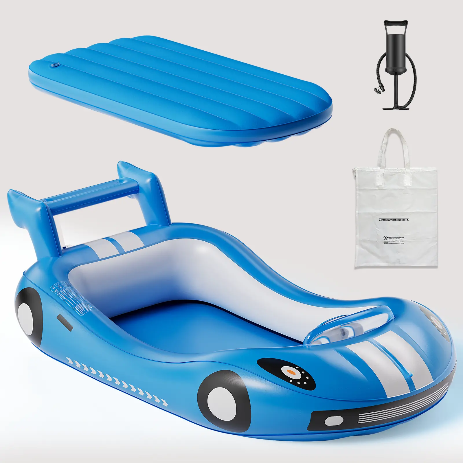 HULIABU Inflatable Kids Travel Bed, Toddler Airbed with Sides, Hand Pump Included, Portable Racing Car Design, Safe Materials for Camping, Traveling Hotel Home Use Self Inflating Bed Quick Inflate tiktokshopbacktoschool