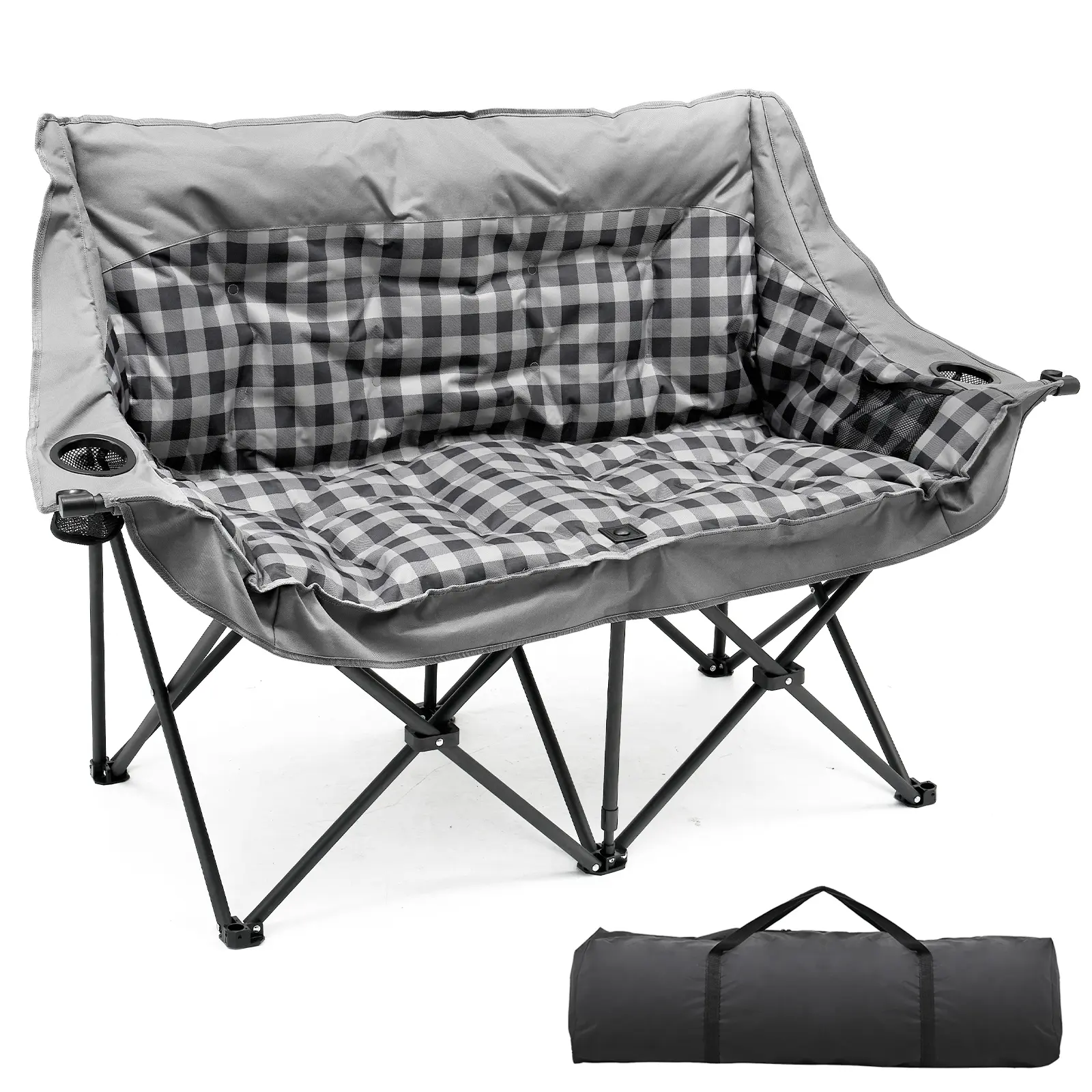 2-Person Oversized Folding Camping Loveseat, 500lbs Load Bearing Padded Outdoor Beach Chair, Portable Collapsible Oxford Fabric Chair for Garden Lawn