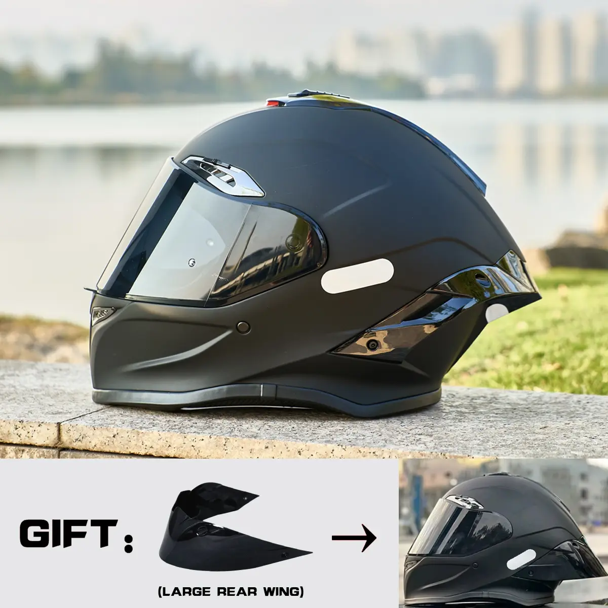 HULIABU Brand Full-Face Motorcycle Helmet, A large tail fin is given as a gift.Abs Material with Eps Liner, Multiple Ventilation, Sunshade Lenses, Unisex All-Season Commuter Helmets