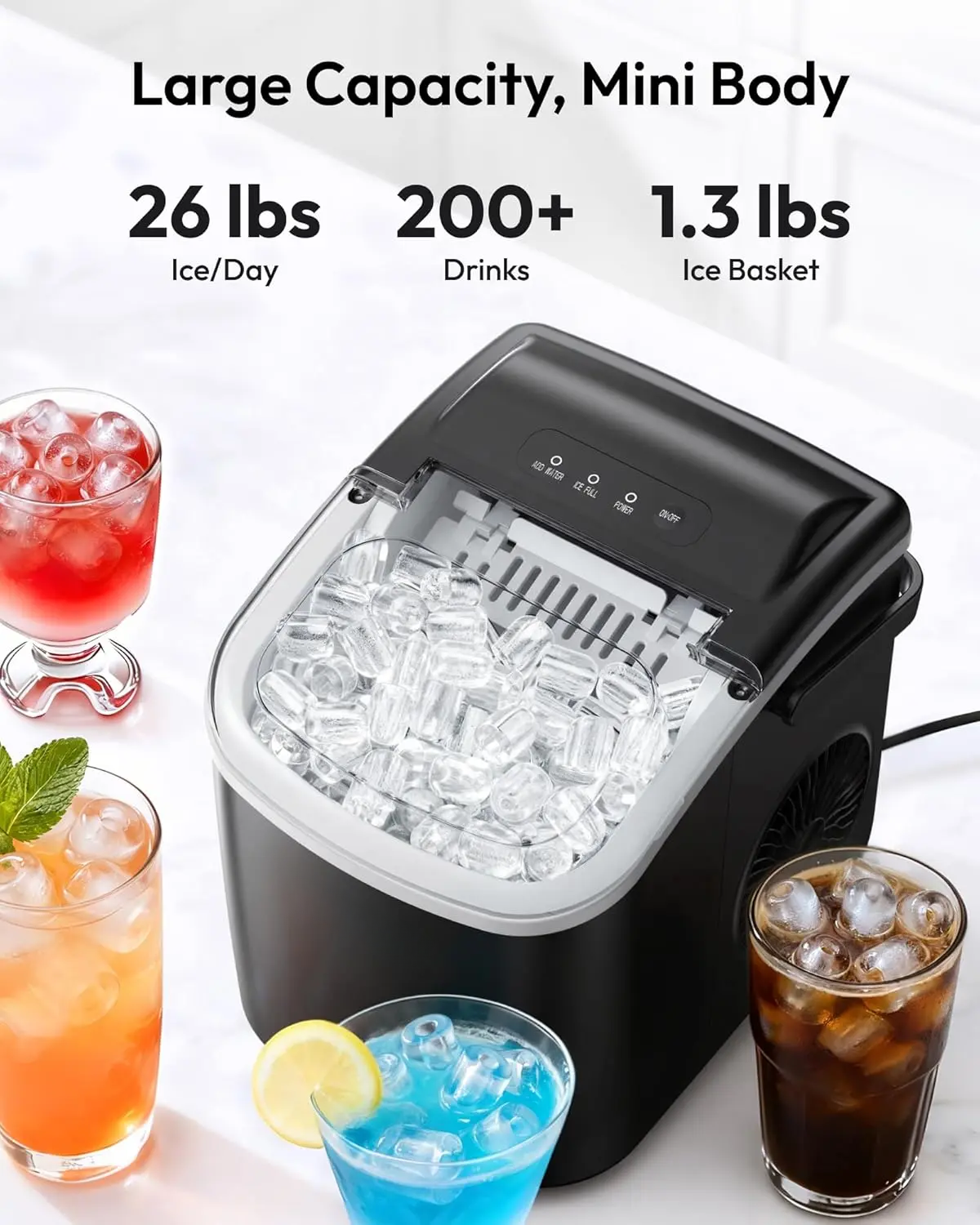 【Back To School】 Ice Maker Countertop with Handle, 26lbs in 24Hrs, 9 Ice Cubes Ready in 6 Mins, Auto-Cleaning Portable Ice Maker with Basket and Scoop, for Home/Kitchen/Camping/RV. (2026 New Silver) Utensils