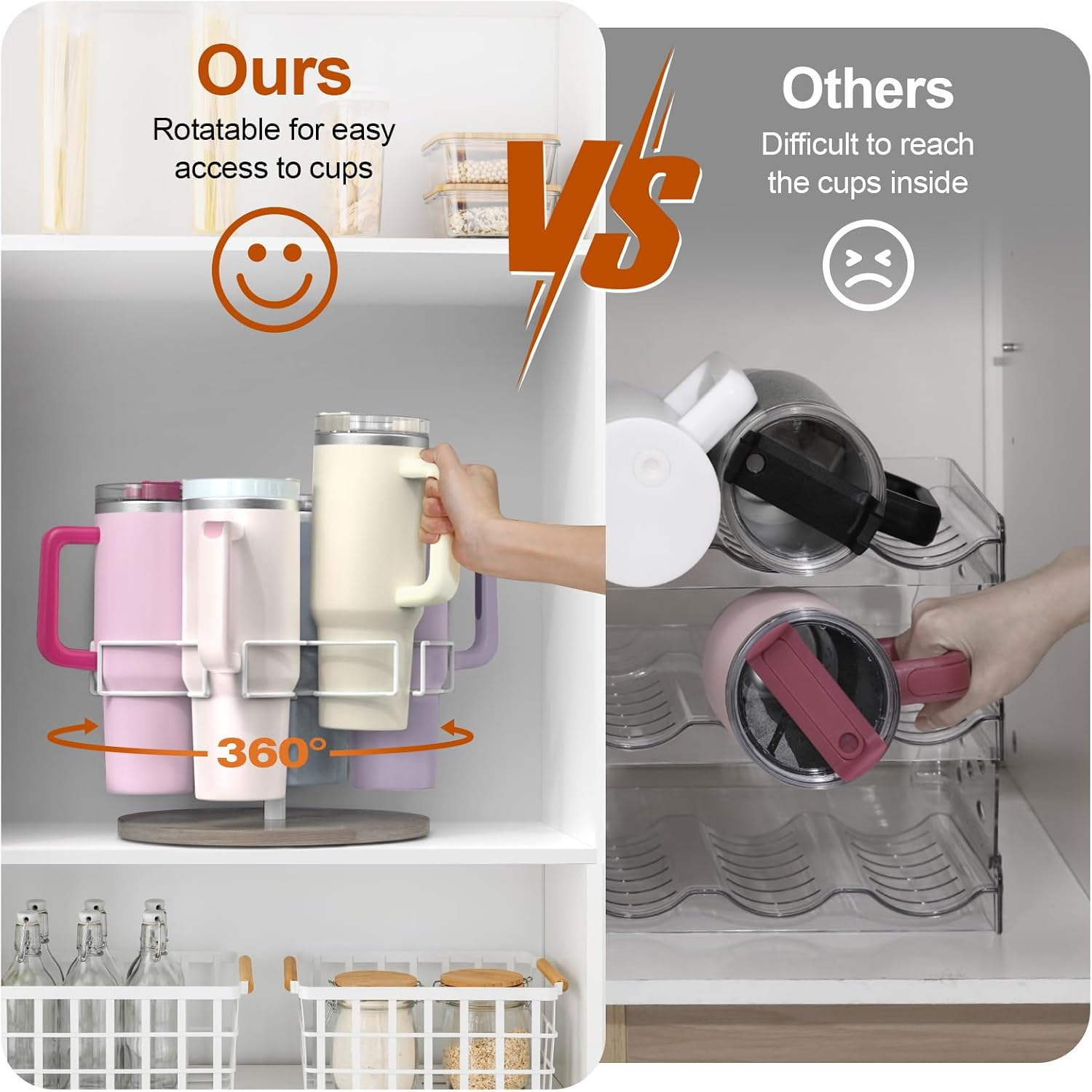 6 Tier Rotating Water Bottle Organizer, Tumbler Holder for Stanley 40oz, Cup Storage Rack for Kitchen Counter & Cabinet