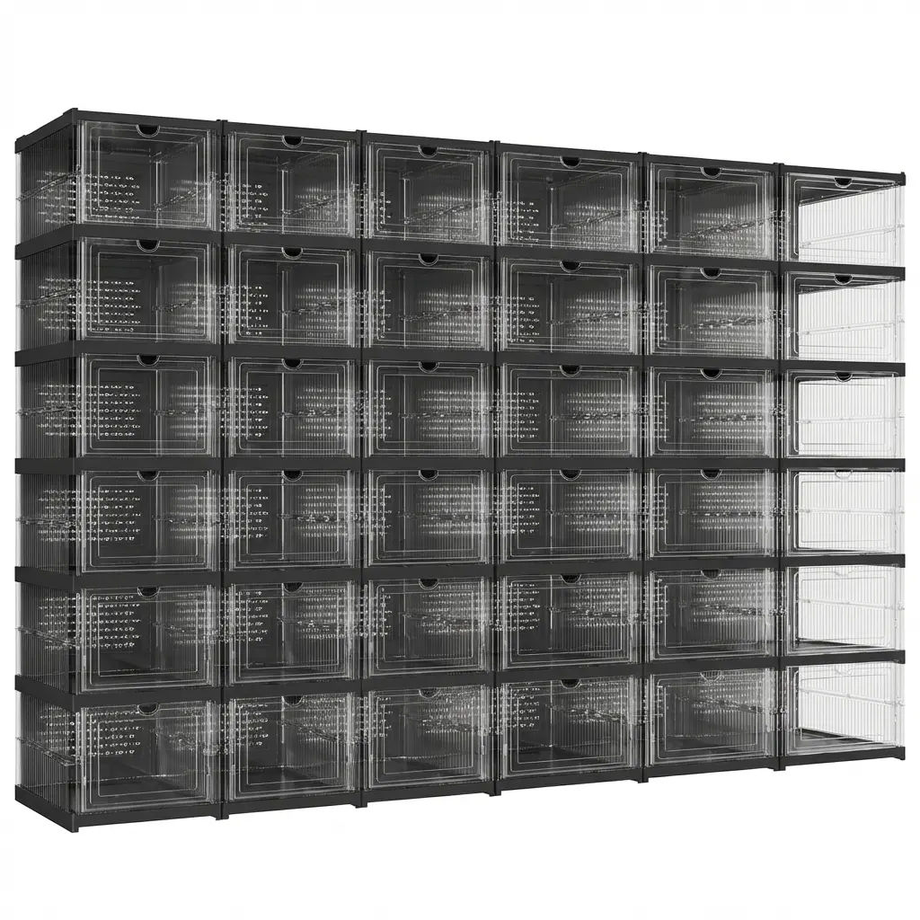 Collapsible Transparent PP Plastic Shoe Boxes - Foldable Stackable Portable 6-Cube Rack Organizer, Closet Storage for US Size 13, Ideal for Storage Organization & House Organizers, Shoe Organization