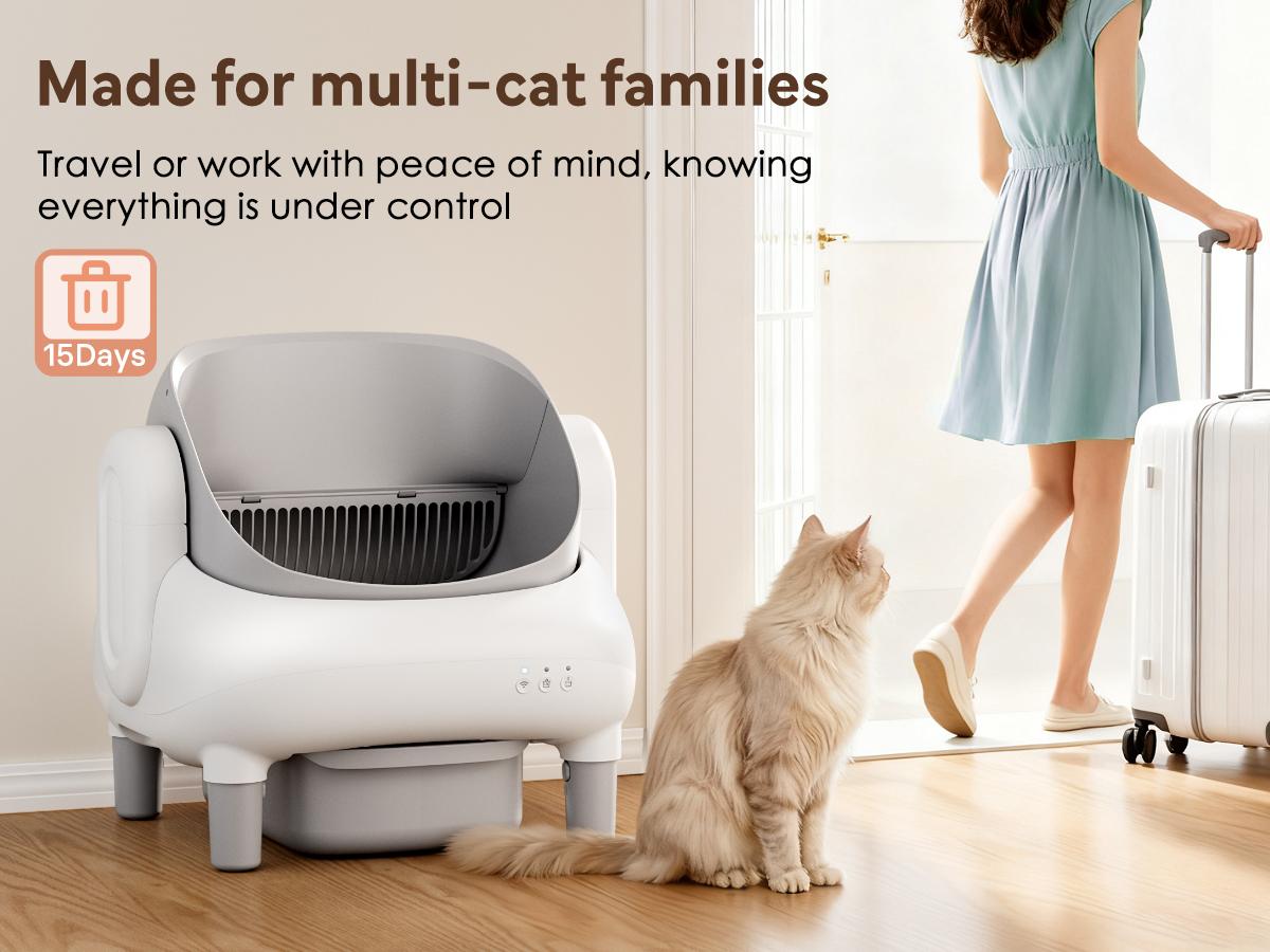 FUMOI Automatic Litter Box for Multi-Cat Homes - Open-Top Auto Cleaner, APP Control, Safety Sensors, Odor Lock, 10.5L Large Waste Bin (2.4G WiFi Only) FUMOI Automatic Litter Box for Multi-Cat Homes - Open-Top Auto Cleaner, APP Control, Safety Sensors, Odor Lock, 10.5L Large Waste Bin (2.4G WiFi Only)