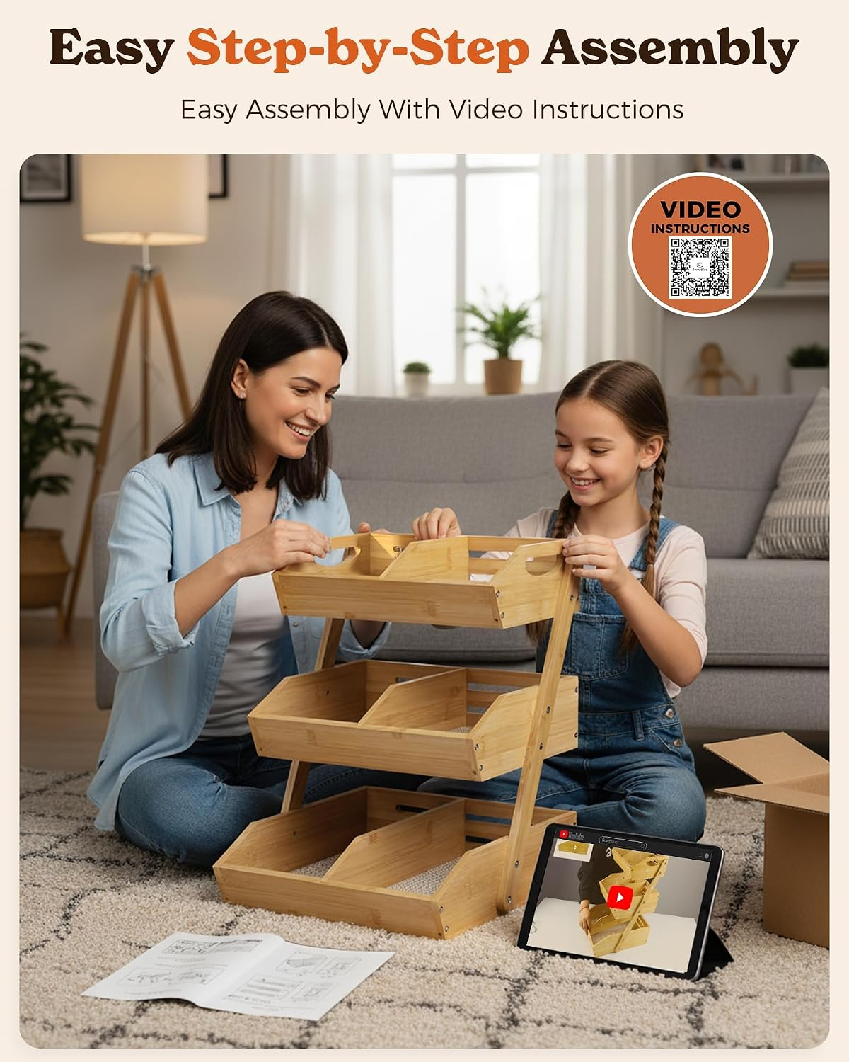 3-Tier Bamboo Fruit & Vegetable Organizer with 2 Banana Holders, Space-Saving Kitchen Countertop Storage