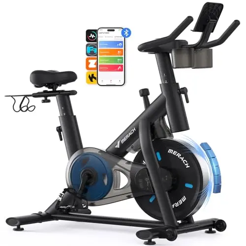 Exercise Bike with New RPM GameMode for Home Stationary Bike EnhancedElectronic with Holder Silent Belt Drive andComfortable Seat Cushion for Cardio WorkoutExclusive App,Tablet Mount and FitnessCourses Gym machine Summervibes