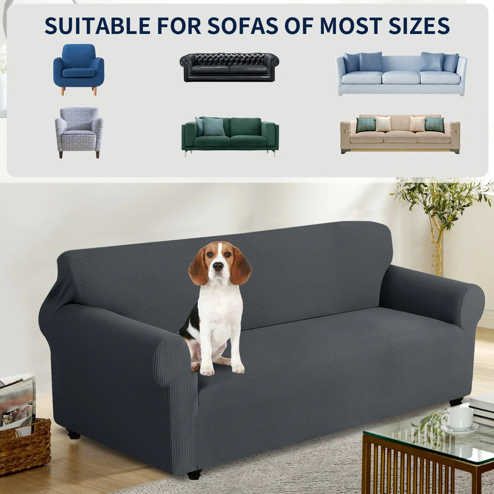 100% Waterproof Sofa Cover - Elastic Stretch Anti-Slip Jacquard Slipcover for 1/2/3 Seats, Pet-Friendly Washable Soft Furniture Protector for Living Room Home Decor (1 Count), Sofa Covers,back to school,dorm essentials,home essentials