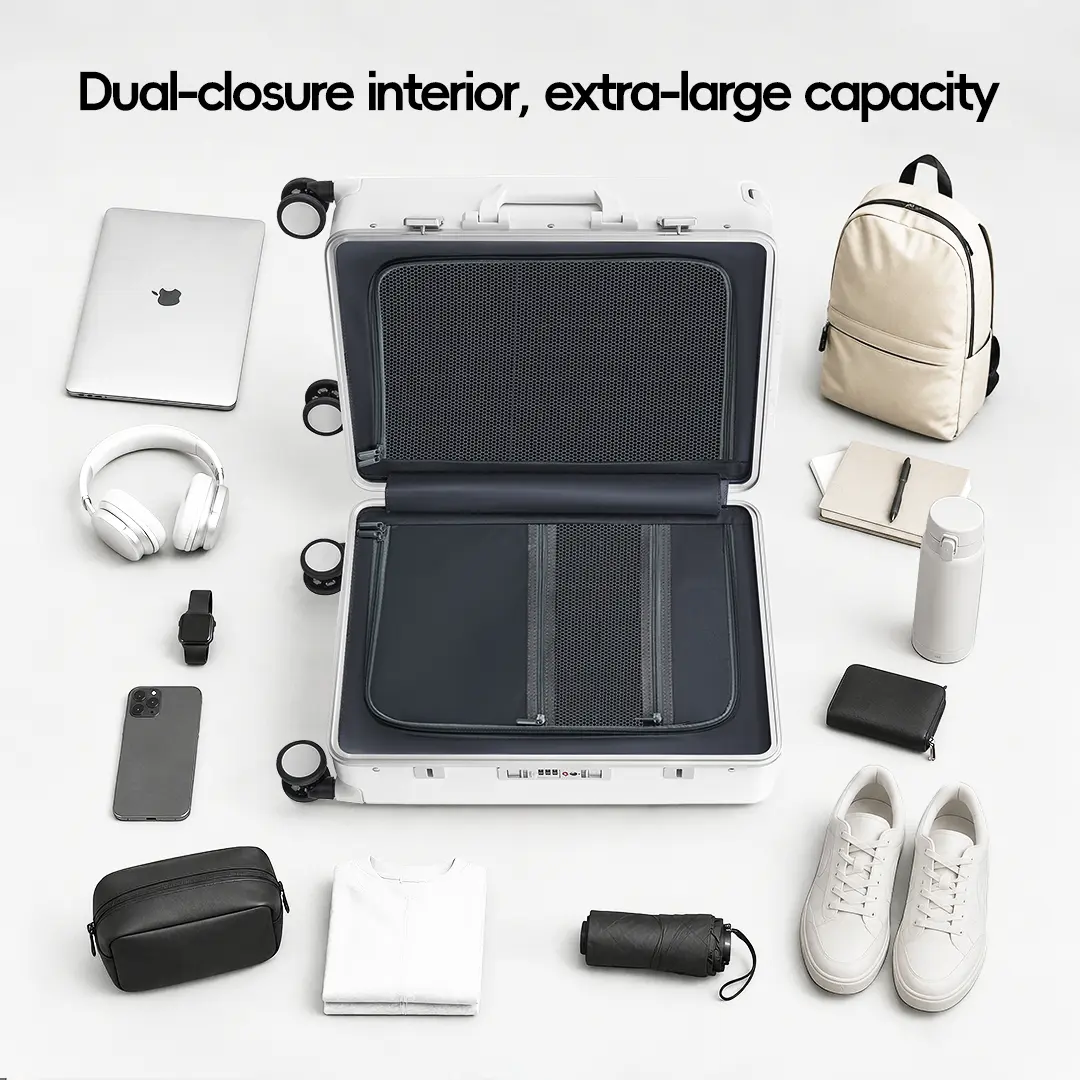 Polycarbonate Carry On Luggage with Front Opening, Waterproof Buckle Closure, Innovative Wide-Handle, 360° Spinner Wheels with Brakes & USB Port, 4 Wheels 360 Rotation, Water Resistant, Anti-Theft
