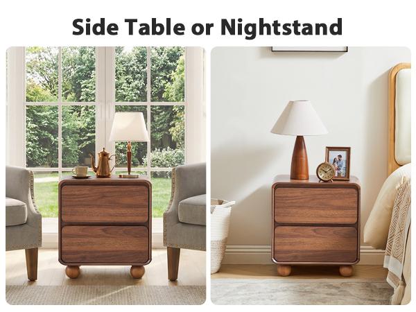 Giratree Small Night Stand with 2 Drawers, Mid Century Modern Nightstands with Solid Wood Legs, 2 Drawer Dresser Curved Profile Design End Table Side Table for Small Space, Dorm, Bedroom