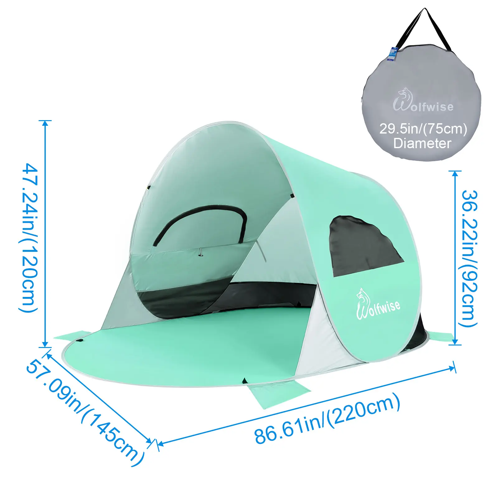 WolfWise UPF 50+ Easy Pop Up 3-4 Person Beach Tent, Sport Umbrella, Instant Sun Shelter Tent, Sun Shade Canopy, Portable Sand Pockets For Stability High Density Mesh Windows Outdoorfun #SummerVibes