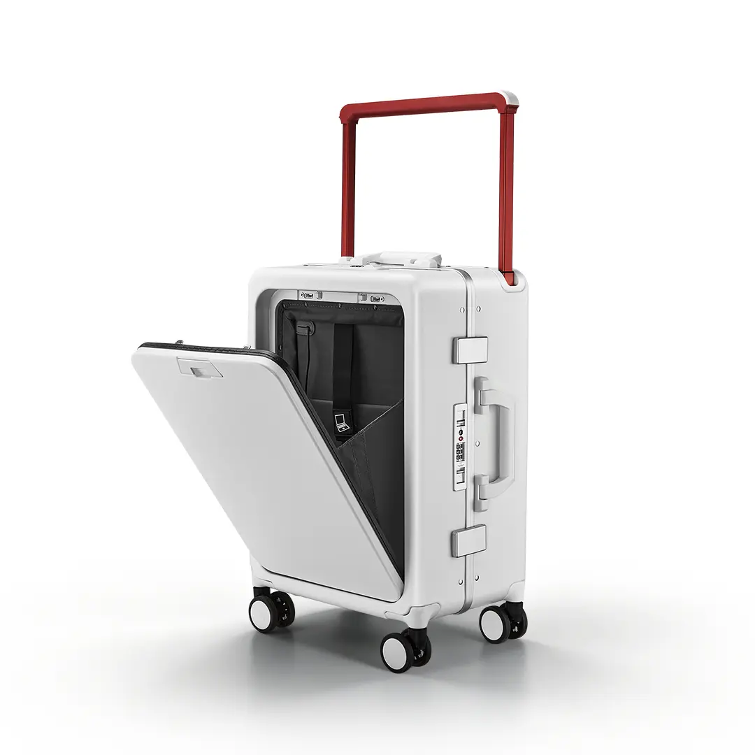 Polycarbonate Carry On Luggage with Front Opening, Waterproof Buckle Closure, Innovative Wide-Handle, 360° Spinner Wheels with Brakes & USB Port, 4 Wheels 360 Rotation, Water Resistant, Anti-Theft