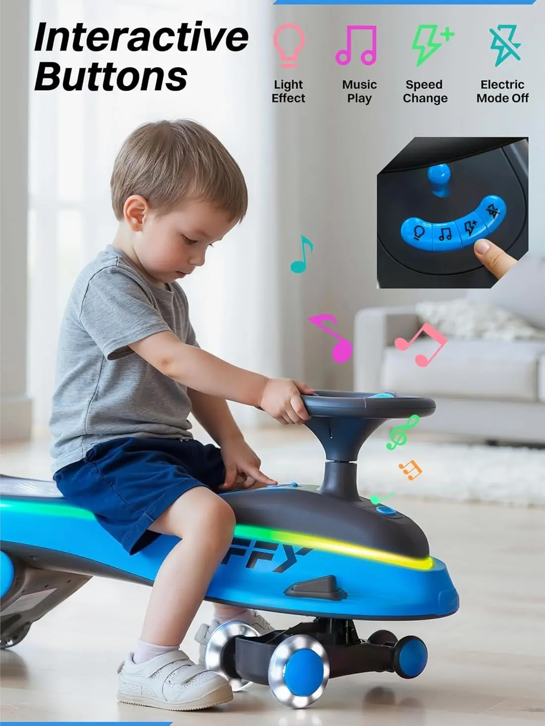 ZIFFY 45W 5.5A Light-Up Electric Wiggle Car with Pedal, Rechargeable Battery, 2-in-1 Swing Car, 2 Speed Ride-On Toy, Anti-Rollover, Flashing Wheels for Ages 3+ (Up to 110 lbs)