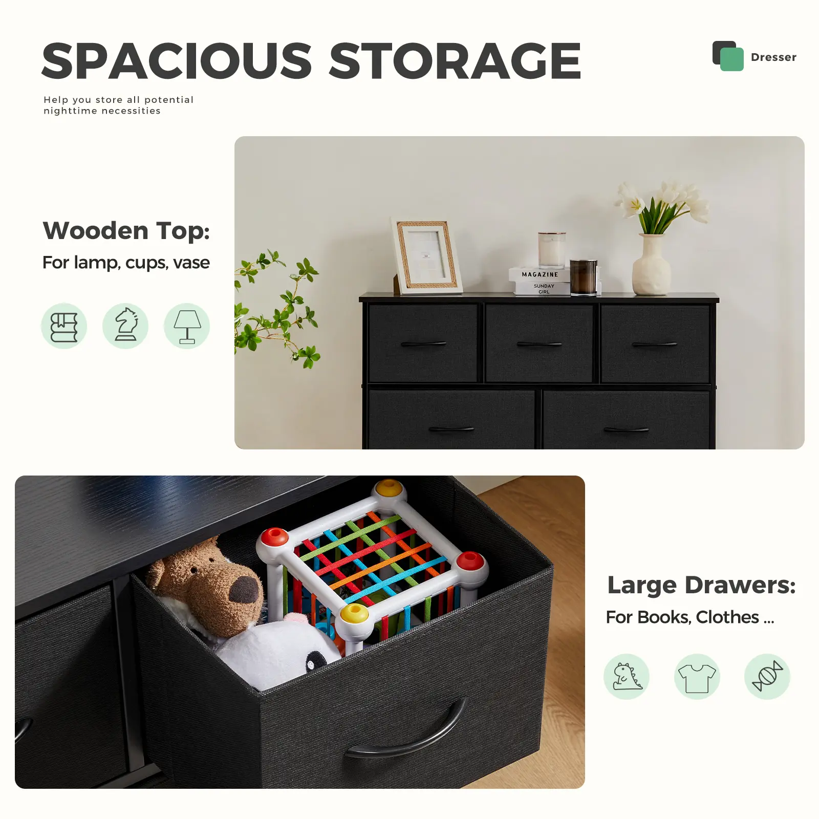 【Deal】Sweetcrispy 7-Drawer Black Fabric Drawer Storage Dresser - Bedroom Dresser, Small Room Organization Product, Organizer Storage, TV Stand Sideboard, Entryway Cabinet
