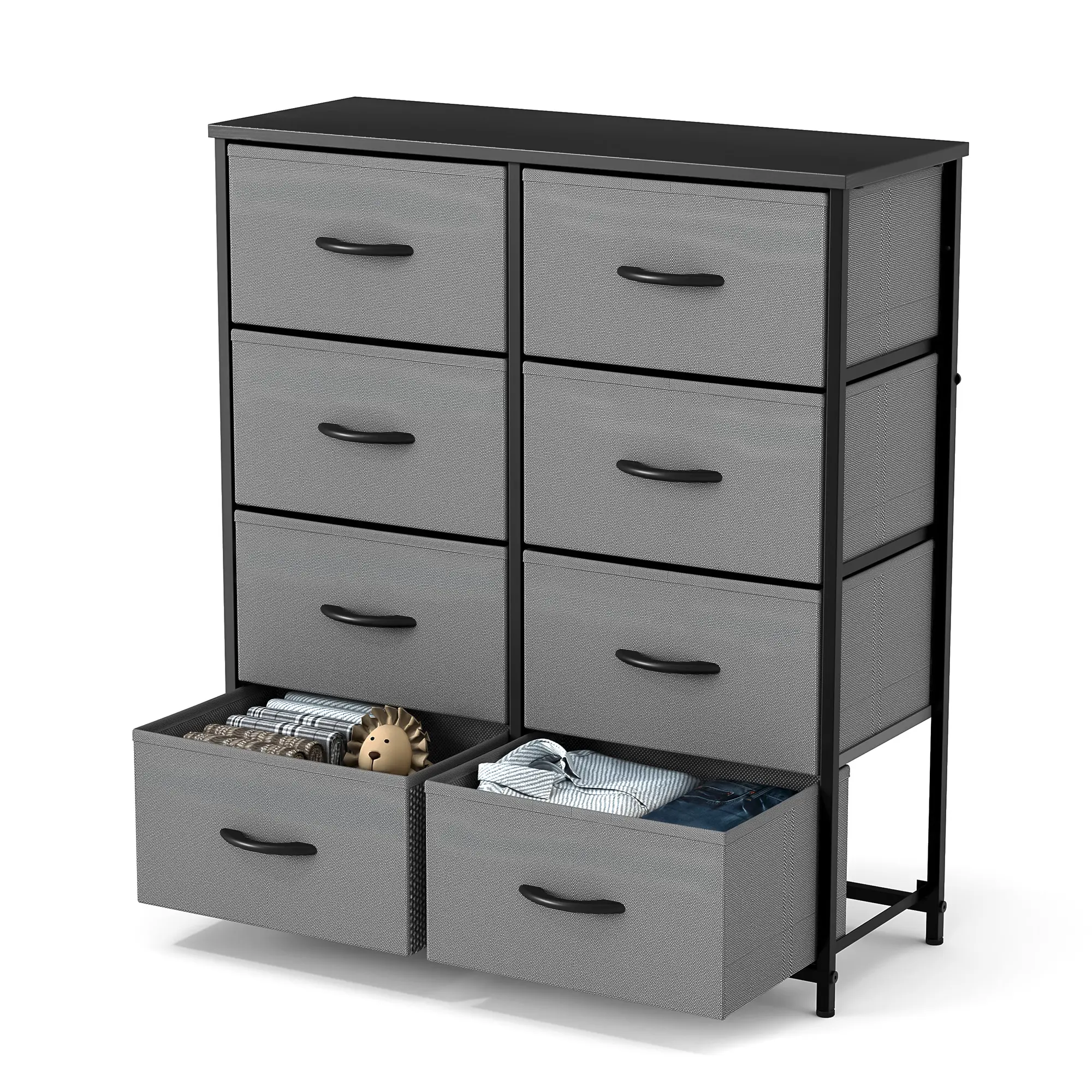 Dresser for Bedroom Drawer Dresser Organizer Storage Drawers Fabric Storage Tower, Chest of Drawers with 8 Fabric Bins, Steel Frame, Wooden Top