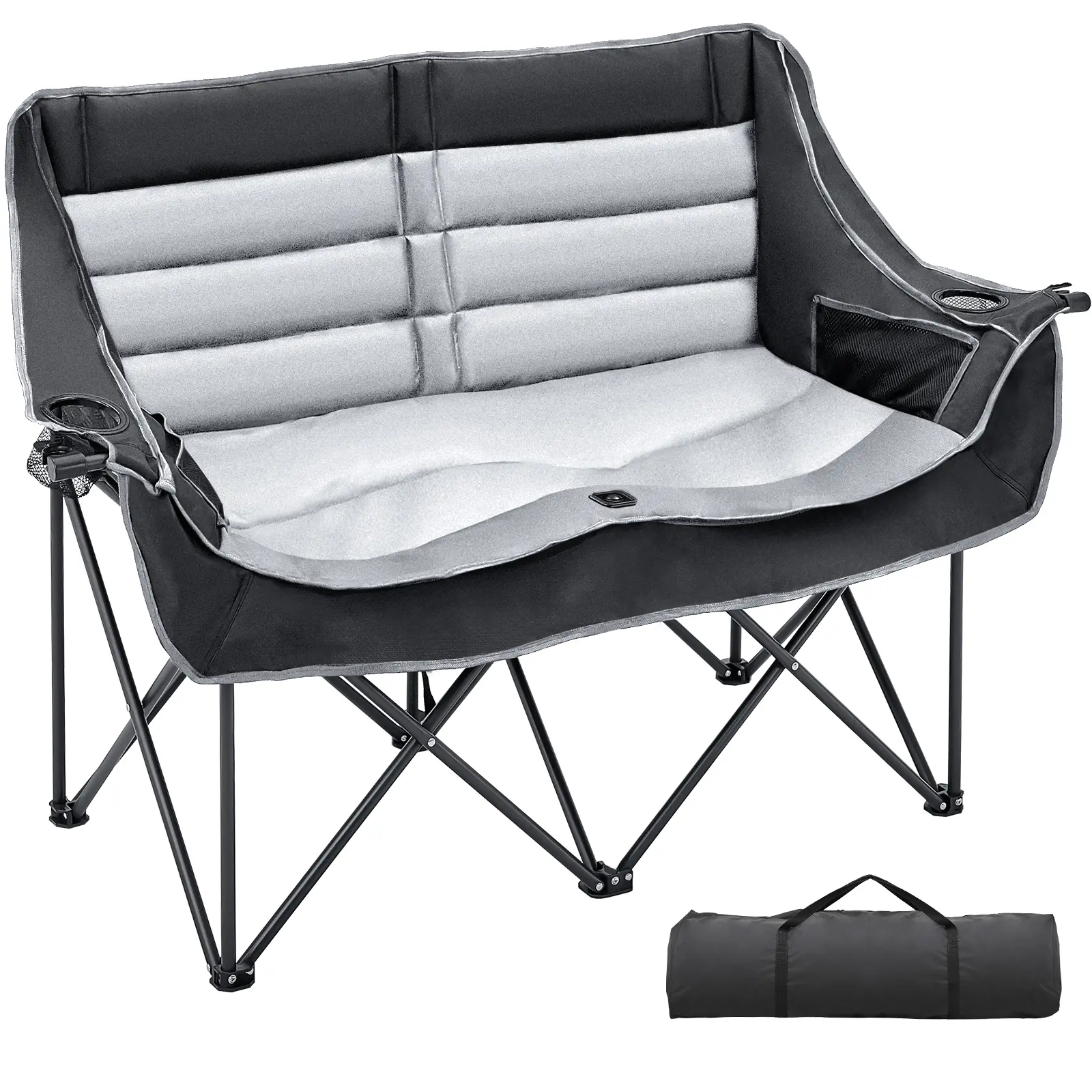 2-Person Oversized Folding Camping Loveseat, 500lbs Load Bearing Padded Outdoor Beach Chair, Portable Collapsible Oxford Fabric Chair for Garden Lawn