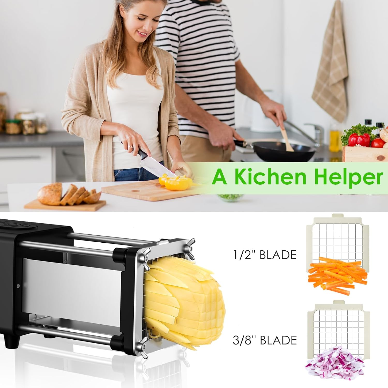 Electric French Fry Cutter, Potato Cutter Machine, Stainless Steel Potato Slicer, Vegetable Cutter, Kitchen Gadget
