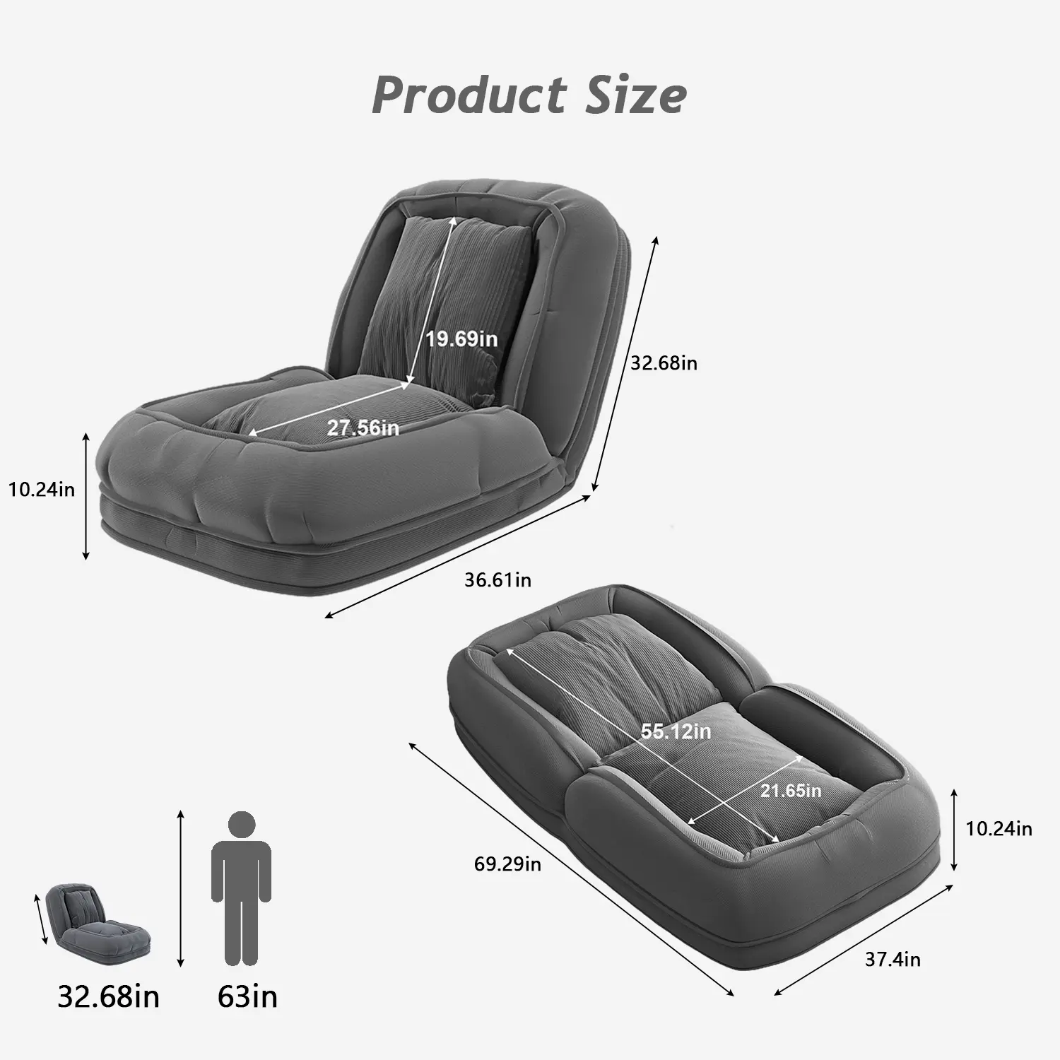 Premium Corduroy Foldable Floor Sofa Bed | 5-Position Adjustable Lounge for Small Spaces