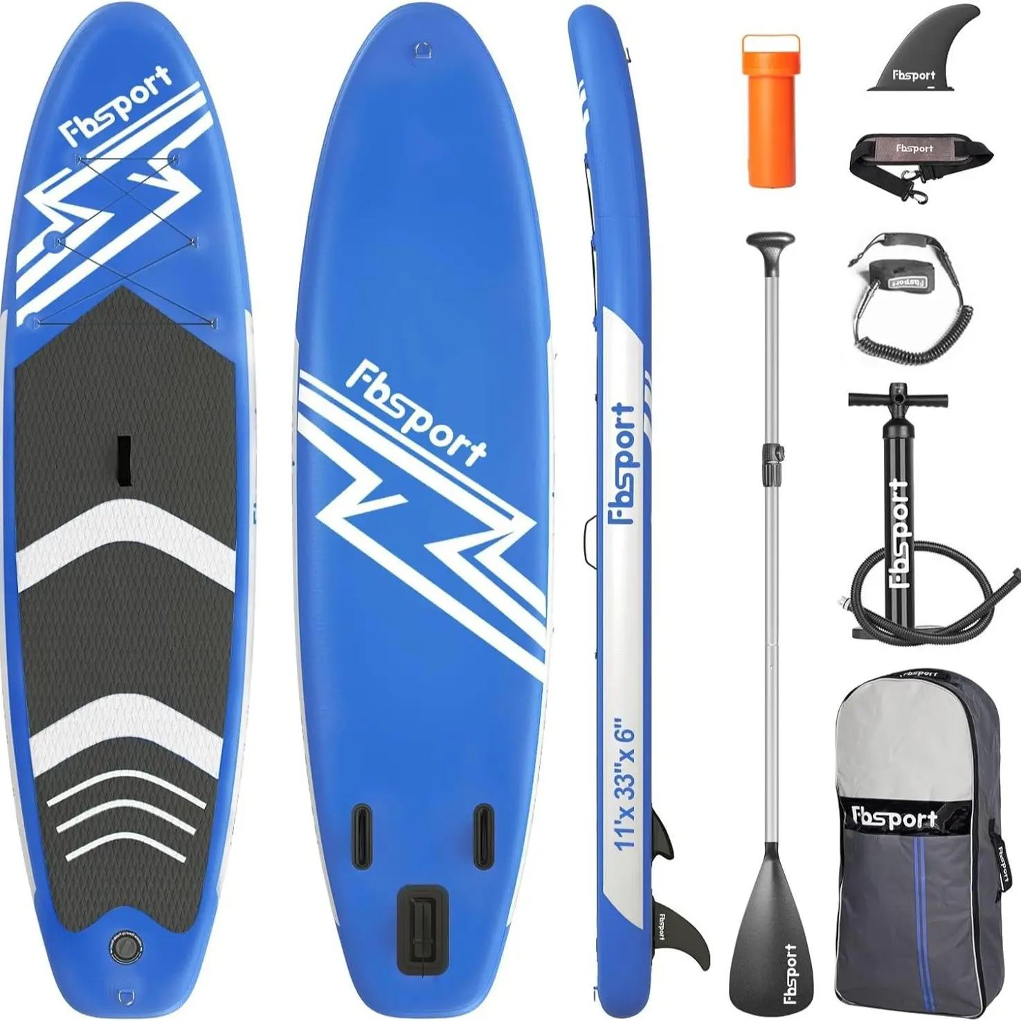 FBSPORT 11' Premium Stand Up Paddle Board, Yoga Board with SUP Accessories & Carry Bag | Wide Stance, Surf Control, Non-Slip Deck, Leash, Paddle and Pump for Youth & Adult