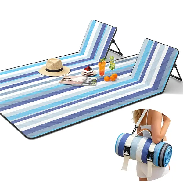 2-in-1 Foldable Backrest Lazy Chair with Waterproof Picnic Blanket, 80‑Inch Large Portable Outdoor Set for 1‑3 People