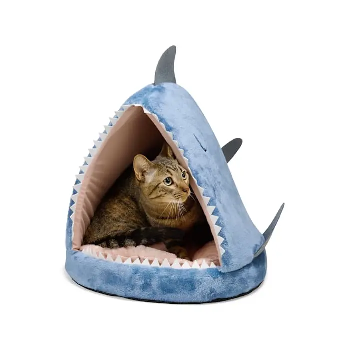 Shark‑Shaped Hooded Cat Bed, Soft Plush Enclosed Pet Cave Bed for Cats & Small Dogs