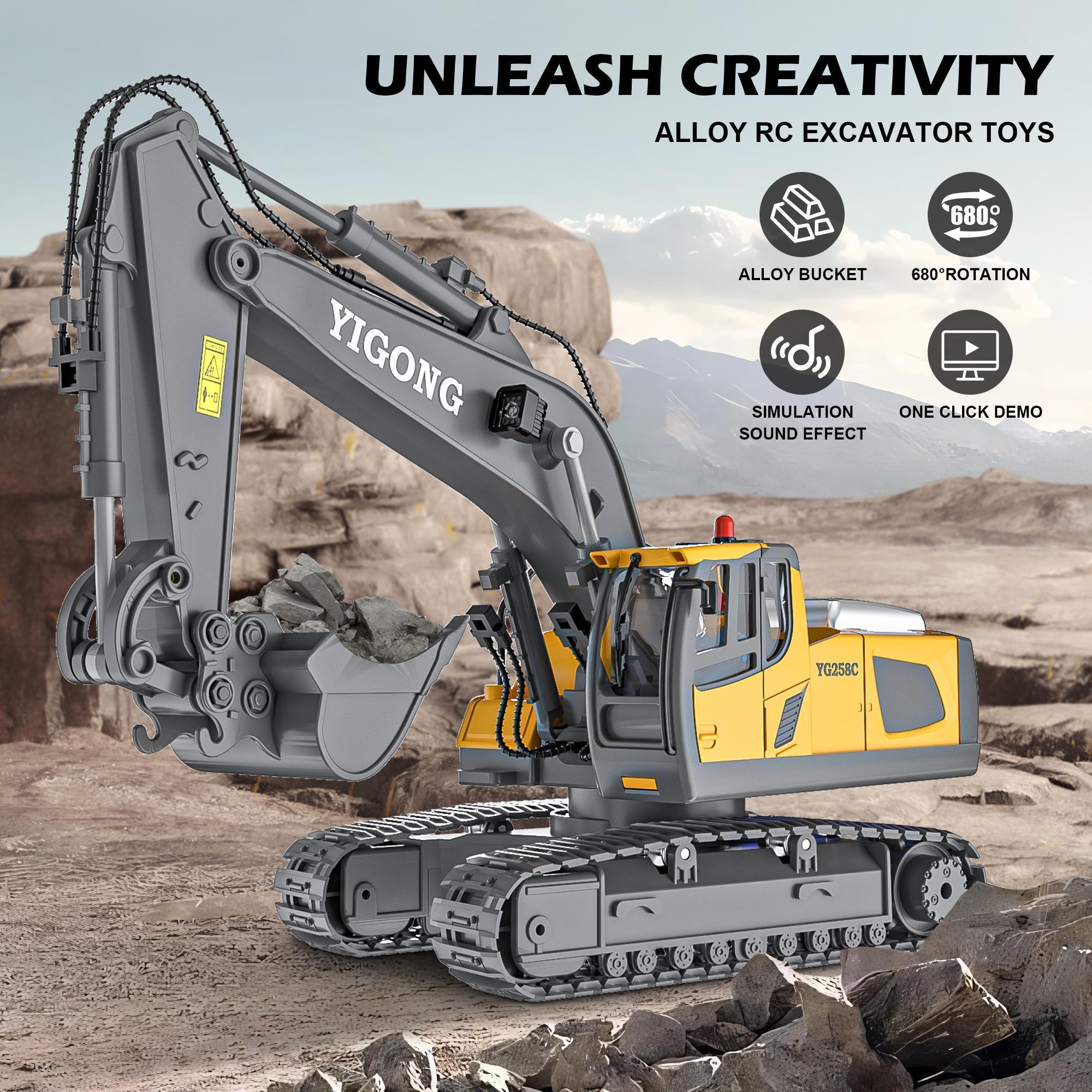 (Easy for kids!)Excavator RC Construction Truck 2.4G High-tech Remote-Control Bulldozer Construction Vehicle Electronic Toy Features lights, sounds and realistic tracks, suitable for children's play, children's gifts, birthday gifts,not 100% metal