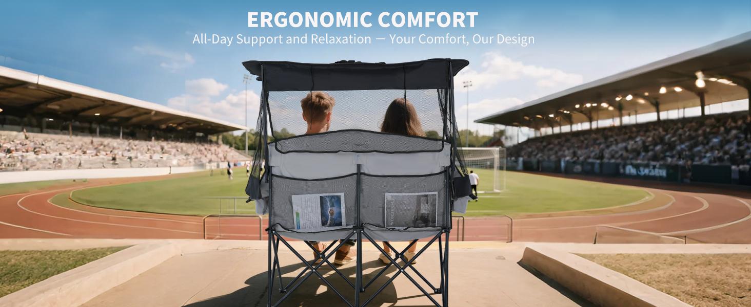 Lilypelle XXXL Double Camping Chair with Shade Canopy, 2 Person Folding Beach Chair with Cup Holder Carrying Bag, Heavy Duty Steel Frame Collapsible Camp Chairs for Outdoor Garden Patio Lawn Sports summergarden deskmakeover