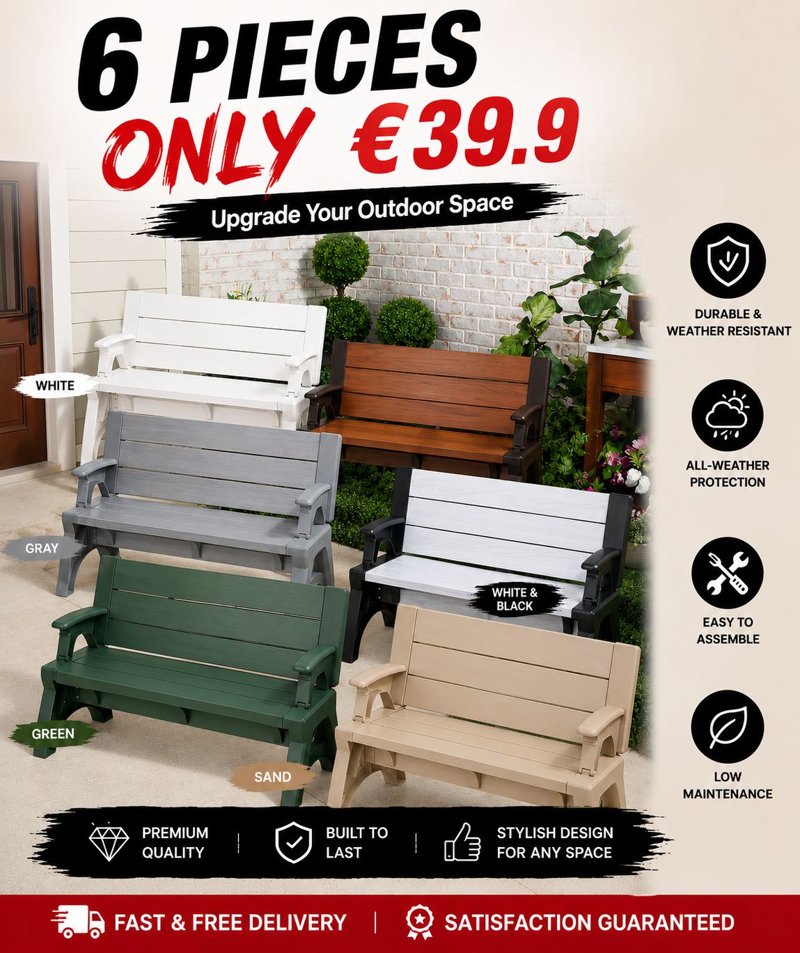 Plastic Wood All Weather Outdoor Garden Bench