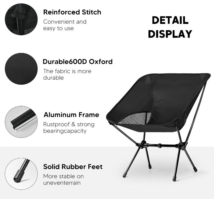 2 Pack Collapsible Camping Chair - Lightweight X-Frame Nonslip 300lb Outdoor Beach Chair, Portable Picnic Seat with Storage Carry Bag, Practical Holiday Party Gift for Backpacking, Collapsible Chair, 300Lb Chair
