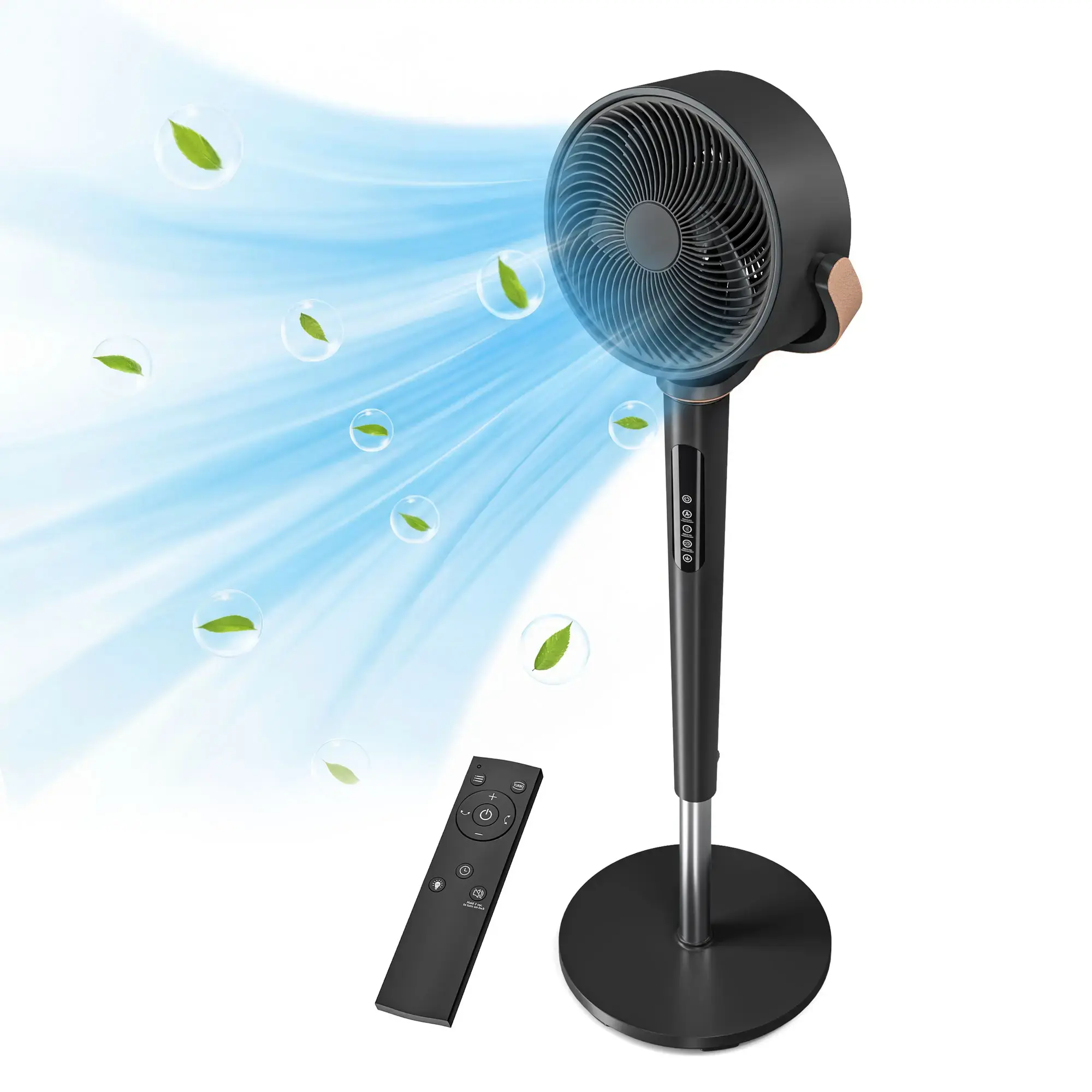 TEHANLD Fan for Bedroom, 120° Oscillating Standing Fan, Quiet Floor Fan with DC Motor, 100ft Pedestal Fan for Room, 16 Speeds, 4 modes, 20dB, 37-45" Adjustable Height, 12H Timer，With ambient lighting