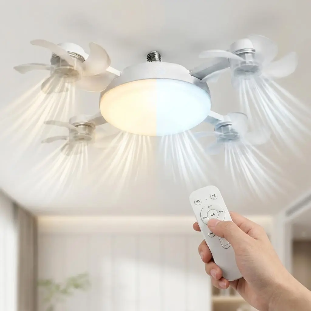 2026 New E27 Socket Ceiling Fan Light - 2-in-1 Silent LED Fan with Remote Control, Energy-Saving Cooling & Lighting Combo for Home Bedroom summervibes tiktokshopbacktoschool,back to school,back to school haul,gift