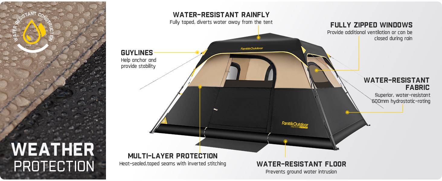 Fanttikoutdoor Zeta C6 Person Instant Cabin Tent/Alpha C4 Ultra 4 Person Pop Up Instant Cabin Tent Setup in 60 Seconds with Rainfly & Windproof Portable with Carry Bag for Family Camping & Hiking,SummerWins, Father's Day Gifts, Tents For Camping summerwin