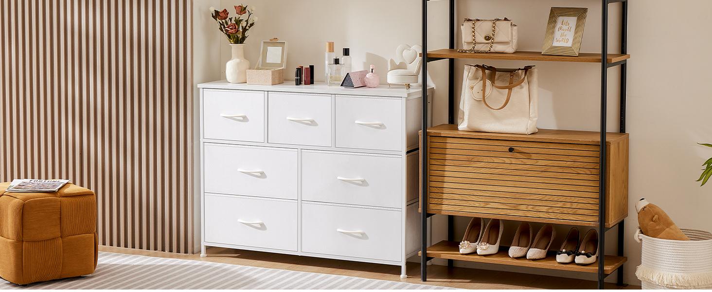 【Deal】Sweetcrispy 7-Drawer Black Fabric Drawer Storage Dresser - Bedroom Dresser, Small Room Organization Product, Organizer Storage, TV Stand Sideboard, Entryway Cabinet